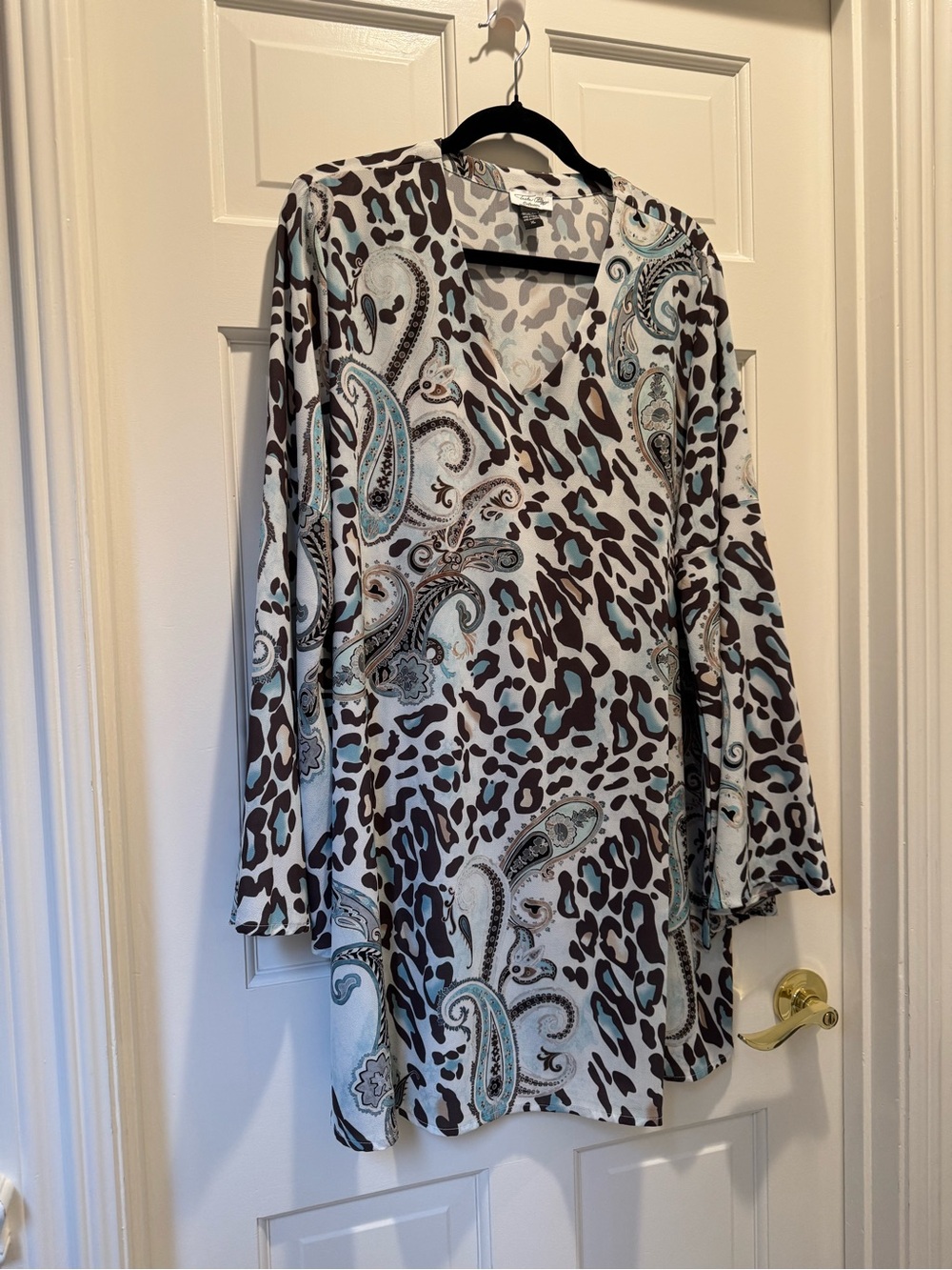Tasha Polizzi Light Blue and Brown Paisley & Animal Print V-Neck Tunic